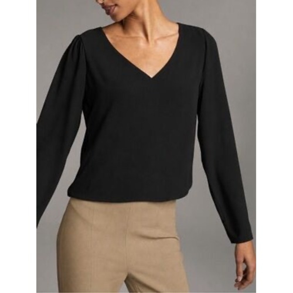 Babaton Aritzia Murphy Long Sleeve Blouse Black V-Neck Top Size Small